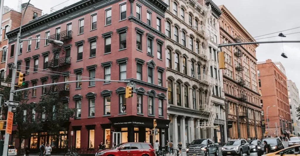 Dynamic Street Scene In Soho, Nyc Showcasing Classic Architecture And Urban Life.
