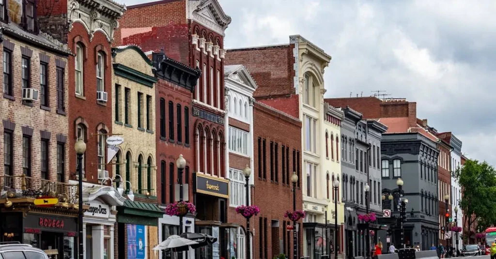 Charming Historic Architecture Lining A Street In Georgetown, Washington Dc.