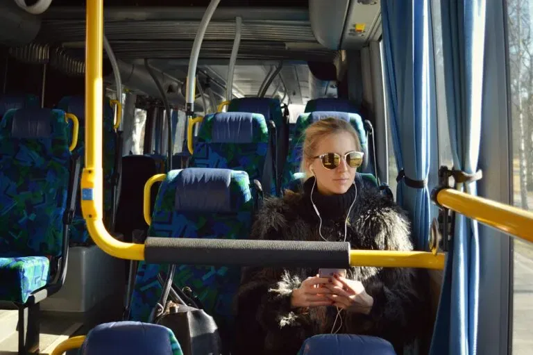 Bus, Girl, Earphones, Listening, Transport, Young, Woman, Female, Person, Passenger, Journey, Sunglasses, Stockholm, Bus, Bus, Bus, Bus, Bus