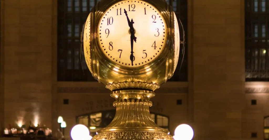 Illuminated Clock At Grand Central Terminal, An Iconic New York City Landmark.