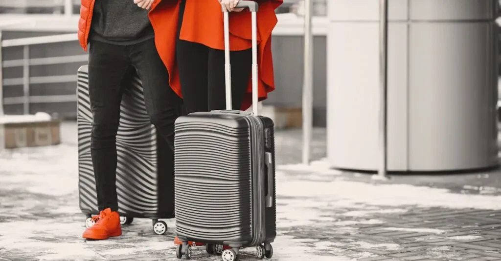 Can You Fly From Lga To Jfk? Here’s Everything You Need To Know About Traveling Between New York City’s Airports 1 April 15, 2026 A Fashionable Couple In Winter Attire With Sleek Luggage, Standing Outdoors On A Snowy Day.