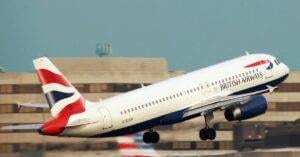 A British Airways Aircraft Takes Off, Showcasing Aviation And Travel Themes.