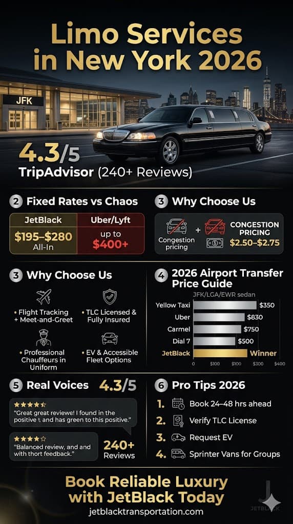 Limo Services In New York: 6 Smart Tips For First-Time Visitors In 2026 3 May 21, 2026 Infographic Limo Services In New York