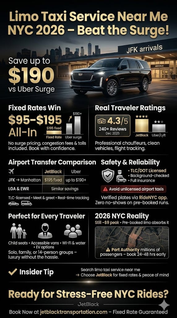 Limo Taxi Service Near Me: 7 Honest Seasonal Tips Business Travelers Need In 2026 3 May 14, 2026 Infographic Limo Taxi Service Near Me