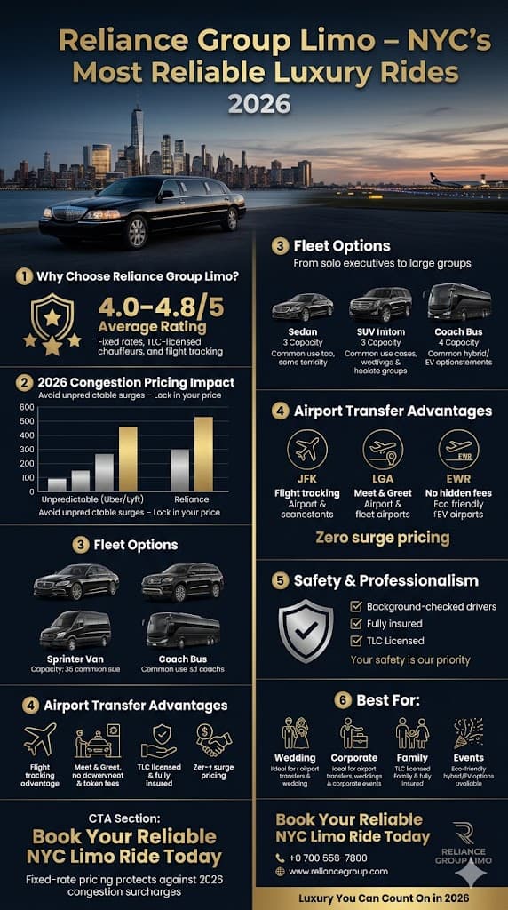 Reliance Group Limo Vs. Black Car: 5 Honest Facts For Nyc Families 2026 3 June 8, 2026 Infographic Reliance Group Limo