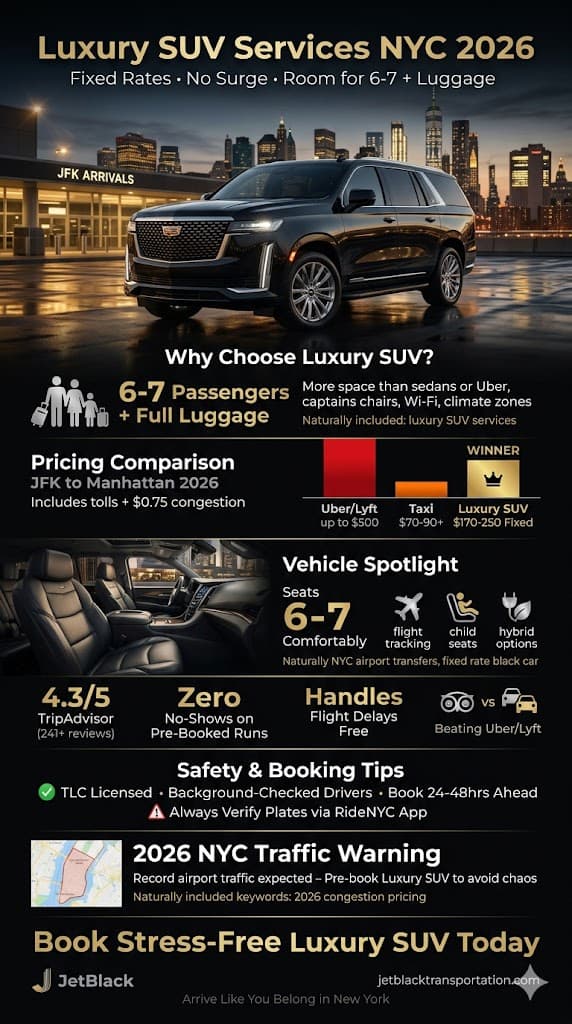 Luxury Suv Services Nyc: 5 Honest Facts For First-Time Visitors 2026 3 May 24, 2026 Infographic Luxury Suv Services