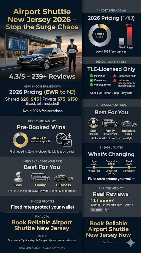 Airport Shuttle New Jersey In 2026: What Actually Works When You’re Tired, Late, And Just Want To Get Home Without Losing Your Mind 3 April 14, 2026 Infographic Airport Shuttle New Jersey