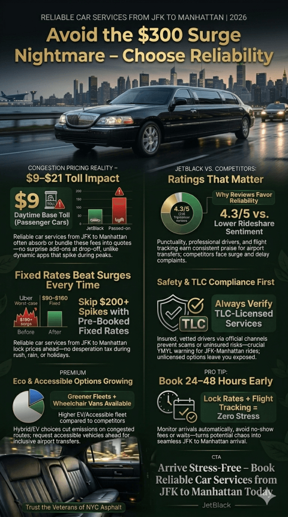 Infographic Showing 2026 Nyc Congestion Pricing Impacts On Reliable Car Services From Jfk To Manhattan]