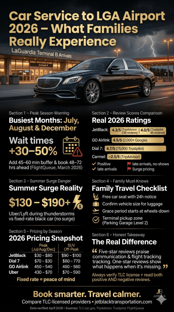 Car Service To Lga Airport Reviews 2026 Seasonal Infographic Laguardia Family Pricing Peak Season Comparison
