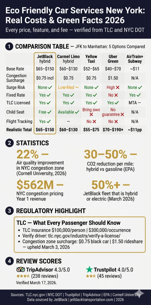 Nyc For-Hire Vehicle Landscape 2026 Nyc For-Hire Vehicle Comparison Infographic — Eco Friendly Car Service Vs Rideshare Vs Taxi