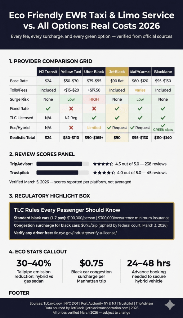 Eco Friendly Ewr Taxi And Limo Service Comparison Infographic Newark For-Hire Vehicle Landscape 2026