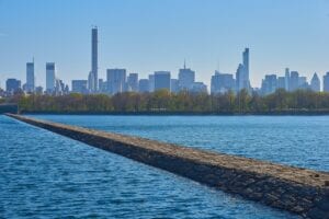 Water, Trees, Skyline, City, Central, Park, Reservoir, Levee, Divider, New, Nature, York