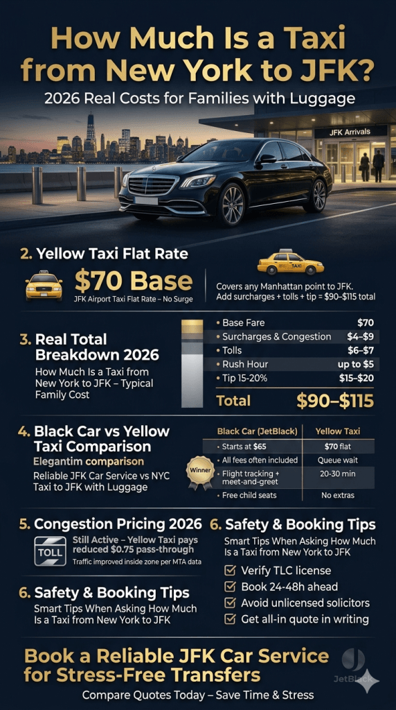 Nyc Ground Transport Comparison Infographic — Jfk 2026 How Much Is A Taxi From New York To Jfk Infographic Comparing Black Cars Yellow Taxis Rideshares Licensing Insurance Surge Pricing 2026