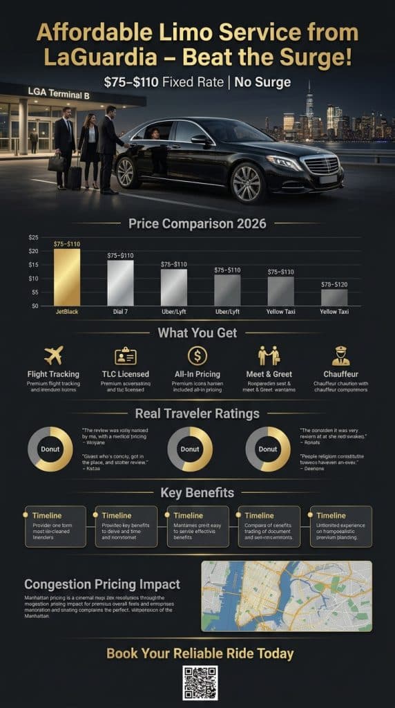 Laguardia Airport Ground Transport Comparison Infographic — Black Car Limo Service Rideshare Taxi