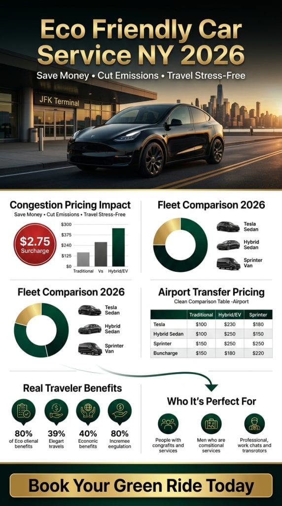 Infographic Showing 2026 Nyc Congestion Pricing Impacts And Savings With Hybrid Black Car Service From Jfk To Manhattan
