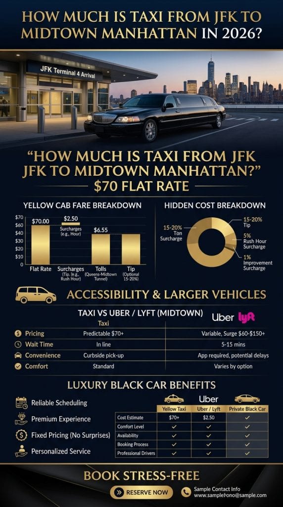 How Much Is Taxi From Jfk To Midtown Manhattan Comparison Infographic All Transport Options 2026