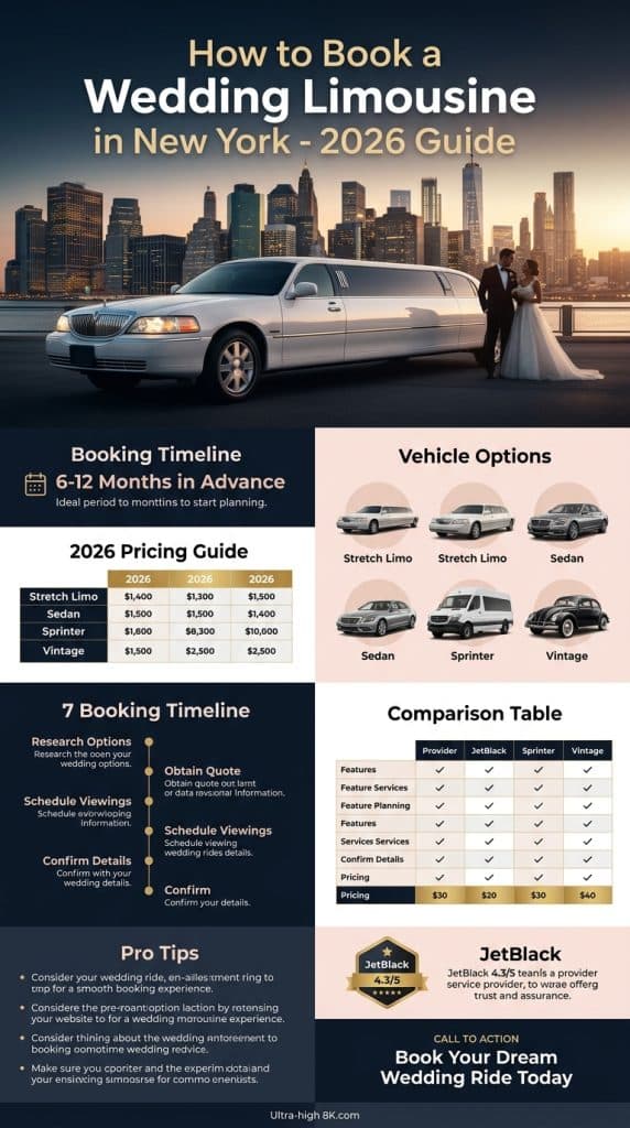 : Infographic Detailing How To Book A Wedding Limousine In New York With Timelines And Cost Breakdowns