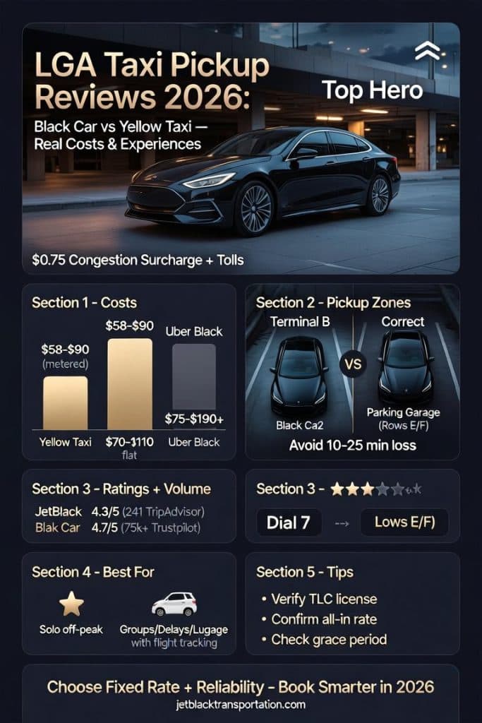Lga Taxi Pickup Reviews 2026 Comparison Infographic Black Car Vs Yellow Taxi Vs Rideshare At Laguardia