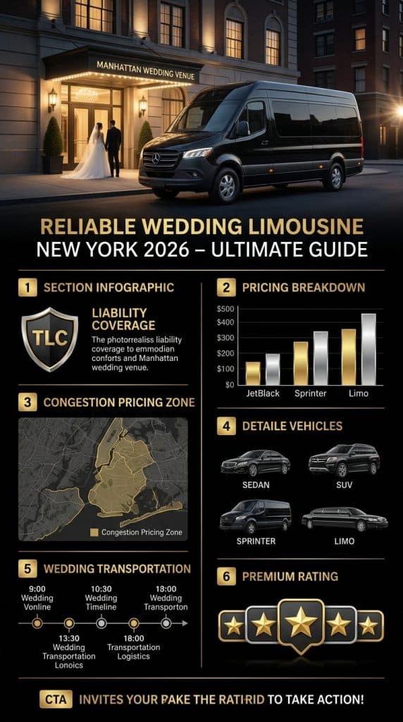 Nyc For-Hire Vehicle Landscape Comparison Infographic — Wedding Limousines, Black Cars, Rideshares, Taxis