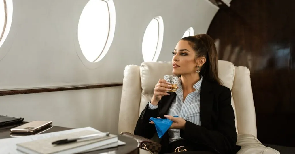 Able Limo: A Serene Ecstasy In Luxury Transport Presented By JetBlack Transportation 3 Businesswoman holding a Glass of Whiskey while on a Private Jet