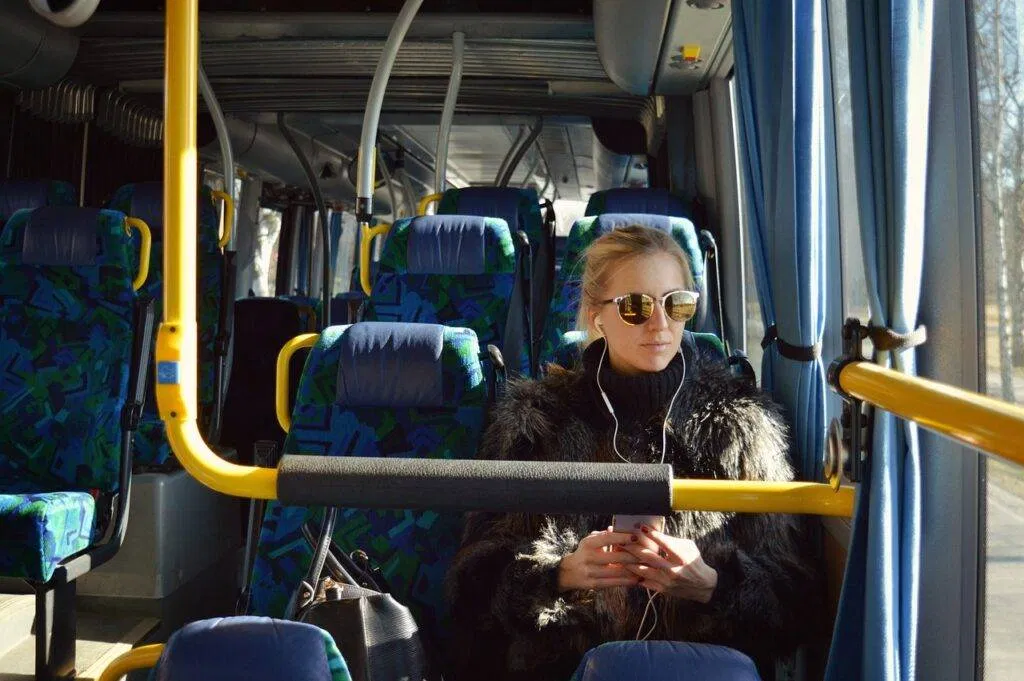 Bus, Girl, Earphones, Listening, Transport, Young, Woman, Female, Person, Passenger, Journey, Sunglasses, Stockholm, Bus, Bus, Bus, Bus, Bus