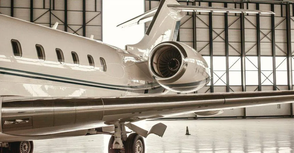 A Sleek Private Jet Parked Inside A Modern Hangar In Paris, France.