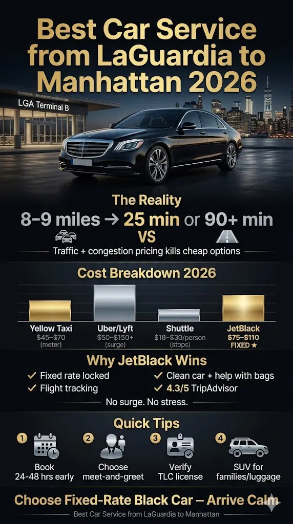 Best Car Service From Laguardia To Manhattan In 2026: What Actually Works When The City Tries To Break You 3 March 31, 2026 Infographic Best Car Service From Laguardia To Manhattan