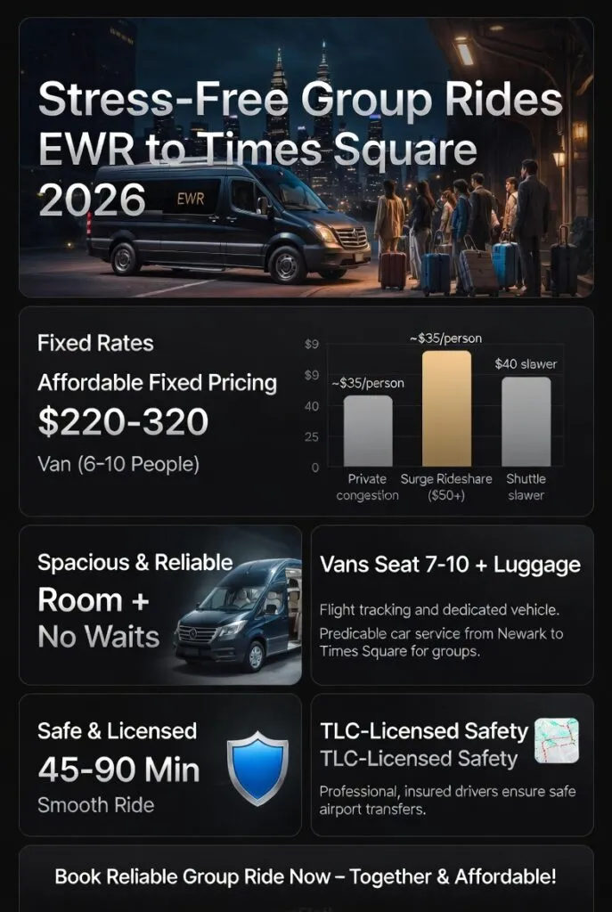 Car Service From Newark To Times Square For Groups In 2026: Reliable Rides That Don'T Break The Bank 3 January 31, 2026 Infographic Car Service From Newark To Times Square For Groups