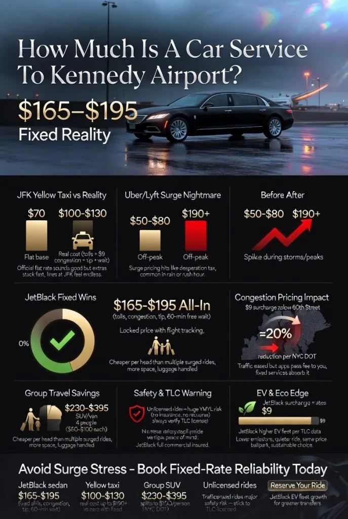 Infographic Showing 2026 Nyc Congestion Pricing Impacts On Limo Services And How Much Is A Car Service To Kennedy Airport Fixed Rates