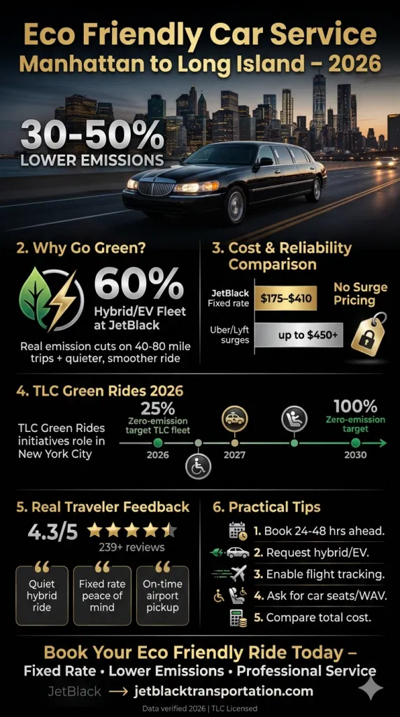  Infographic Showing 2026 Nyc Congestion Pricing Impacts And Emissions Savings On Eco Friendly Car Service From Manhattan To Long Island
