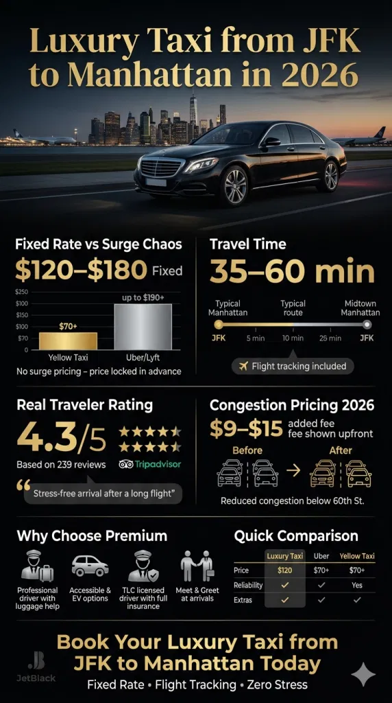 Luxury Taxi From Jfk To Manhattan Infographic Showing 2026 Nyc Congestion Pricing Impacts On Luxury Taxi From Jfk To Manhattan