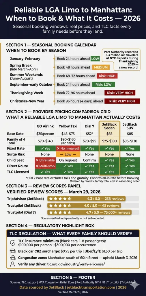 Reliable Lga Limo To Manhattan Seasonal Booking Guide Infographic Nyc For-Hire Vehicle Comparison 2026