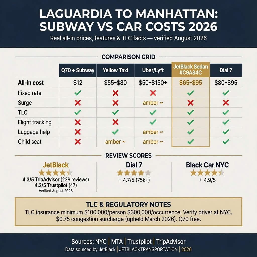 Nyc For-Hire Vehicle Landscape Comparing Black Cars, Yellow Taxis, Rideshares, And Shuttles Across Licensing Tier, Insurance Minimum, Surge Pricing, Fixed Rate Availability, And Tlc Oversight