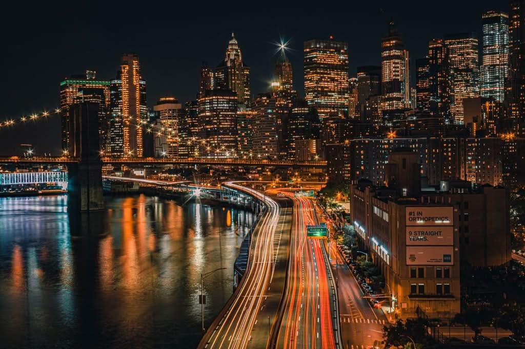 Breathtaking Long Exposure Capture Of New York City&Apos;S Vibrant Skyline At Night.