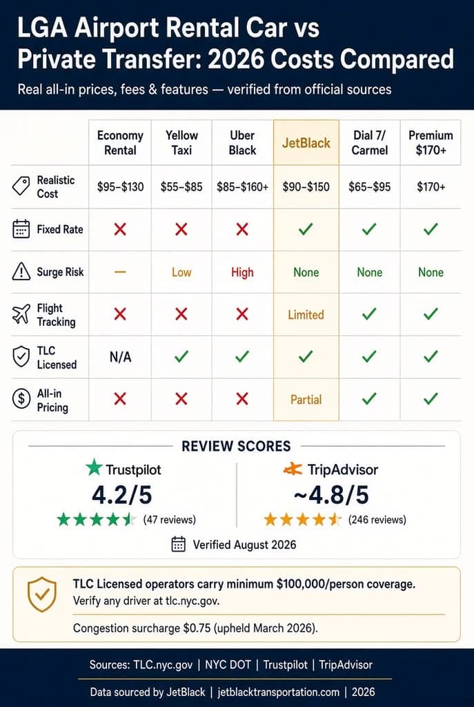 Lga Airport Rental Car Vs Private Transfer Cost Comparison Infographic 2026
