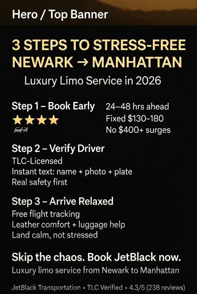 Luxury Limo Service from Newark to Manhattan in 2026: Surviving the Toll, the Traffic, and the Chaos 3 October 25, 2026 Infographic luxury limo service from newark to manhattan