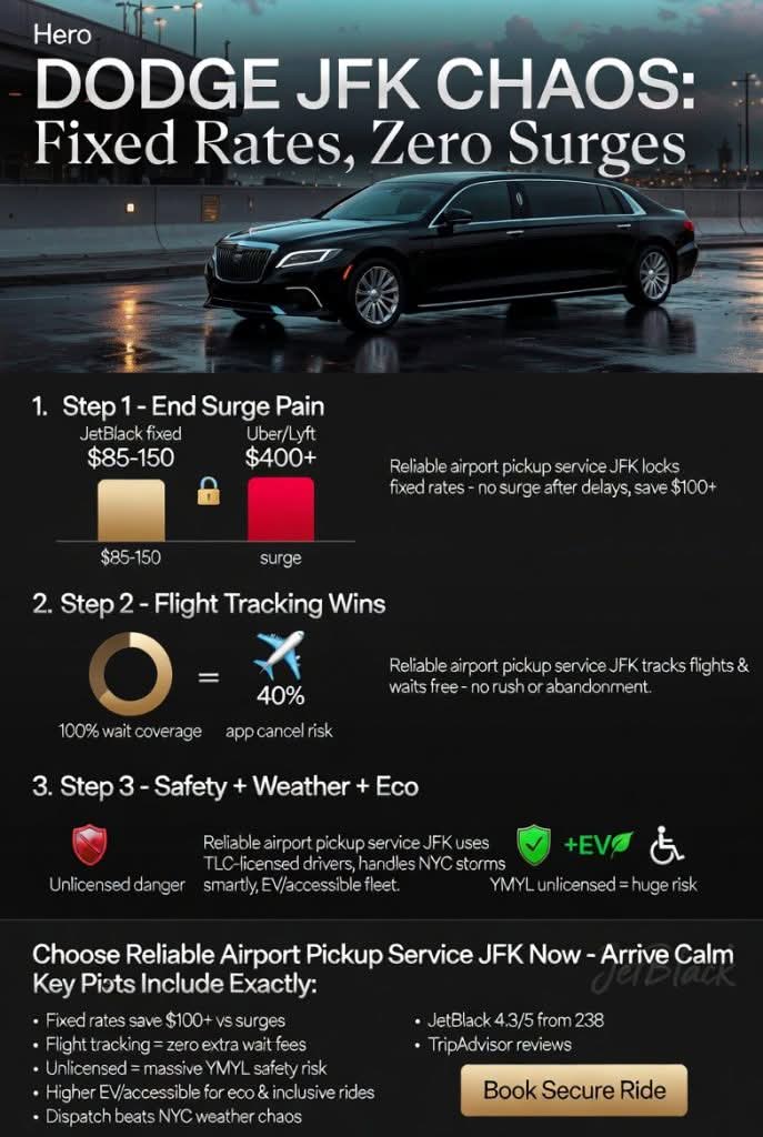 Reliable Airport Pickup Service JFK: Surviving the JFK Meat Grinder in 2026 Without Losing Your Damn Mind 3 October 17, 2026 Infographic reliable airport pickup service jfk