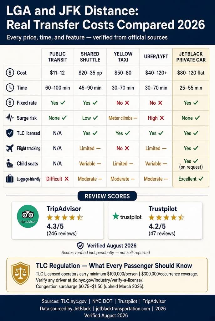 LGA and JFK Distance: 7 Honest Facts Families Need in 2026 3 October 12, 2026 lga and jfk distance transfer costs comparison infographic 2026