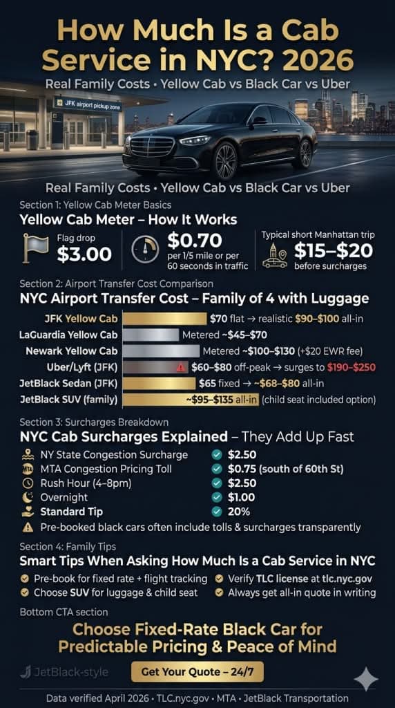NYC cab service cost comparison infographic 2026 how much is a cab service in nyc cost comparison infographic yellow cab black car rideshare shuttle 2026