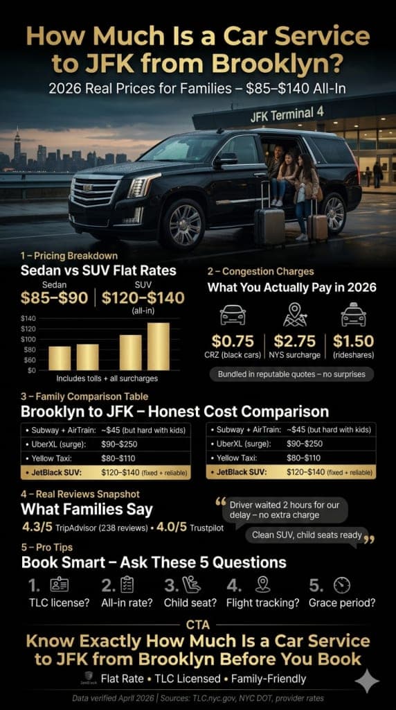 Brooklyn To Jfk Transport Options Compared — 2026 How Much Is A Car Service To Jfk From Brooklyn Infographic