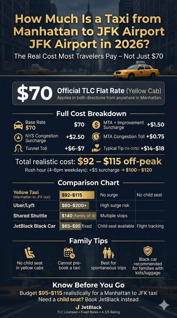 How Much Is A Taxi From Manhattan To Jfk Airport 2026 Comparison Infographic All Transport Options