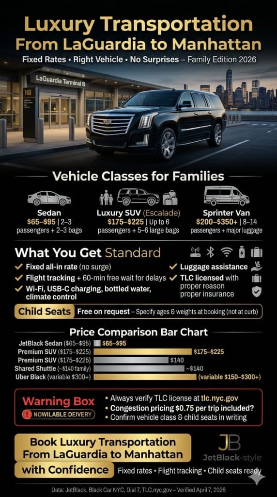 luxury transportation from laguardia to manhattan vehicle class comparison 2026 family