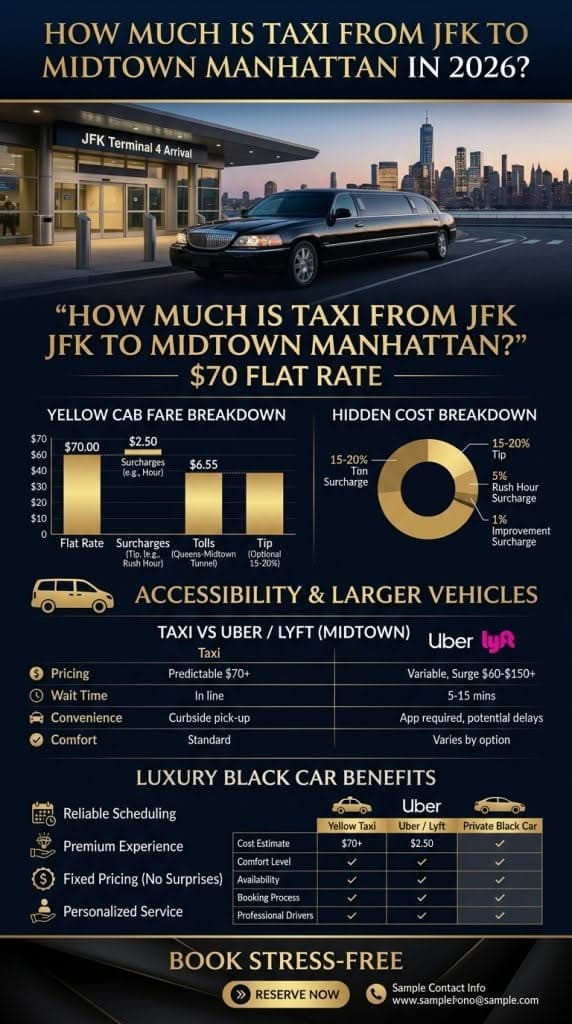 How Much Is Taxi From Jfk To Midtown Manhattan Comparison Infographic All Transport Options 2026