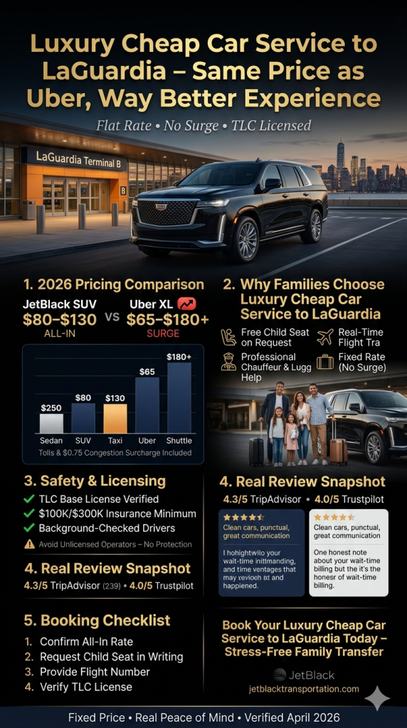 luxury cheap car service to LaGuardia comparison black car rideshare taxi shuttle NYC