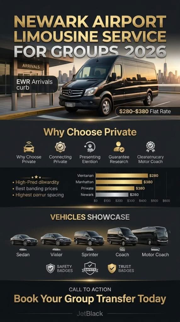 Newark Airport Limousine Service for Groups: 7 Honest Facts for 2026 2 October 17, 2026 newark airport limousine service for groups comparison infographic EWR black car Sprinter minibus rideshare