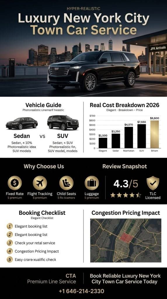 Nyc For-Hire Vehicle Landscape Comparison Infographic — Black Cars, Yellow Taxis, Rideshares, And Luxury Town Car Service