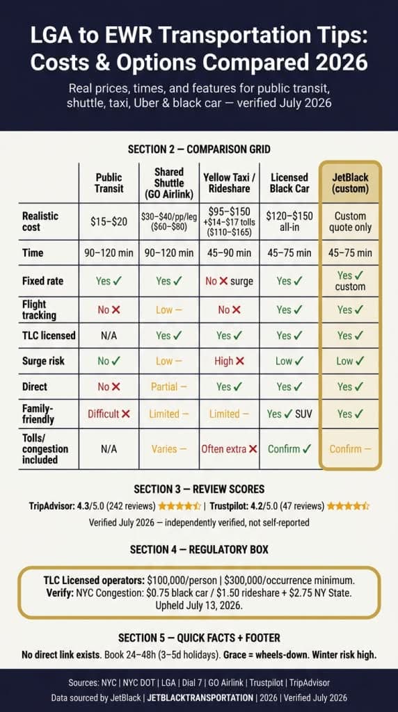 LGA to EWR transportation tips comparison infographic