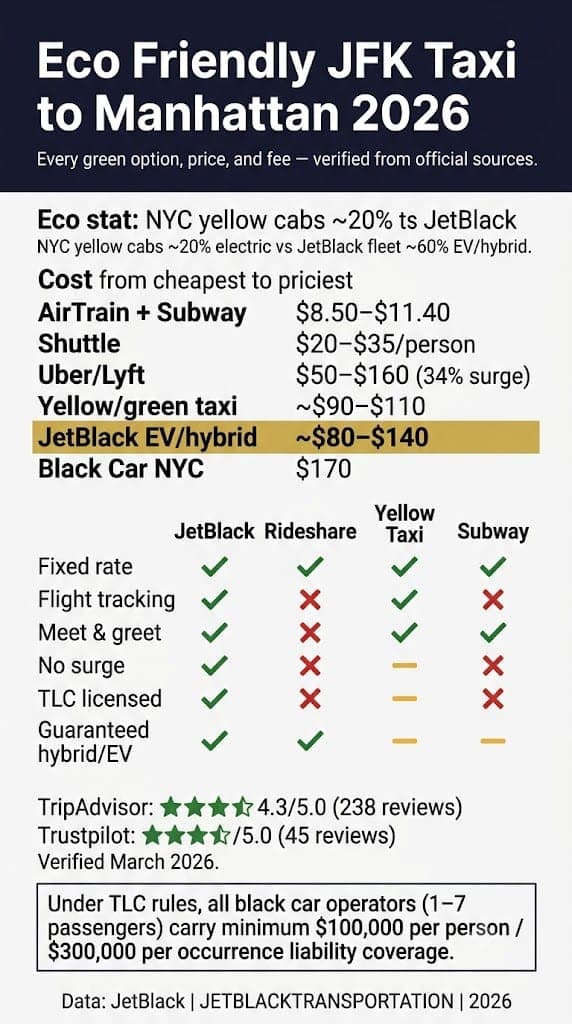 Eco Friendly Jfk Taxi To Manhattan: Honest 2026 Guide 3 August 20, 2026 Infographic Eco Friendly Jfk Taxi To Manhattan