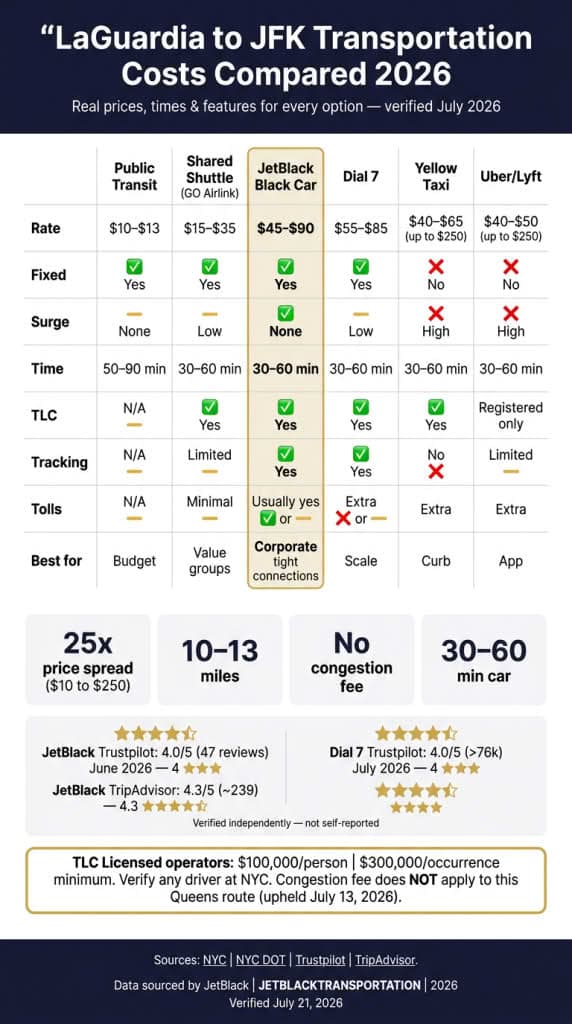 how much is transportation from laguardia to jfk