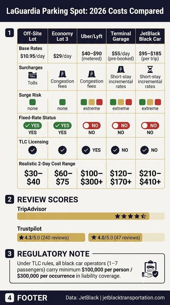 Laguardia Parking Spot: 5 Honest Costs Vs. Car Service, 2026 3 August 31, 2026 Infographic Laguardia Parking Spot